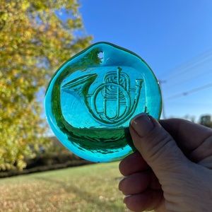 Blenko French Horn Suncatcher aqua green